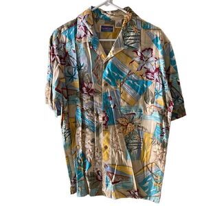 NorthCrest Button Up Men’s Shirt S Vintage Floral Cotton Rayon Hawaiian Camp